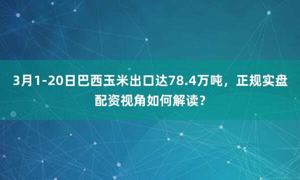 3月1-20日巴西玉米出口达78.4万吨，正规实盘配资视角如何解读？