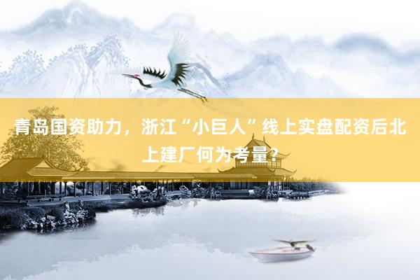 青岛国资助力，浙江“小巨人”线上实盘配资后北上建厂何为考量？
