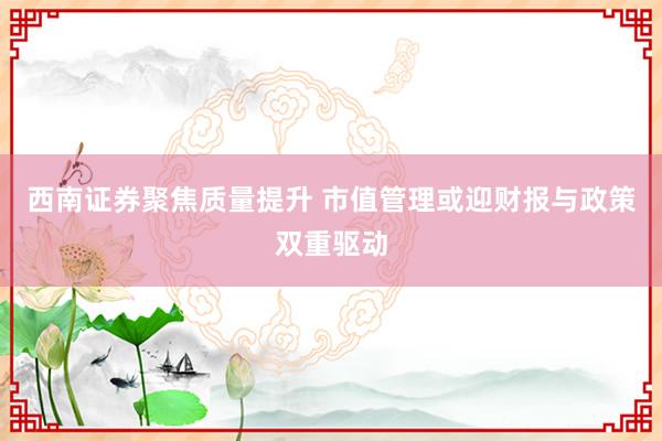 西南证券聚焦质量提升 市值管理或迎财报与政策双重驱动