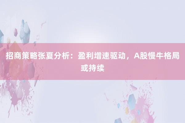 招商策略张夏分析：盈利增速驱动，A股慢牛格局或持续