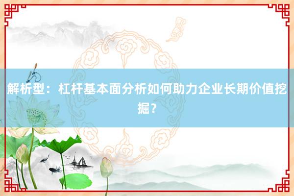 解析型:杠杆基本面分析如何助力企业长期价值挖掘?