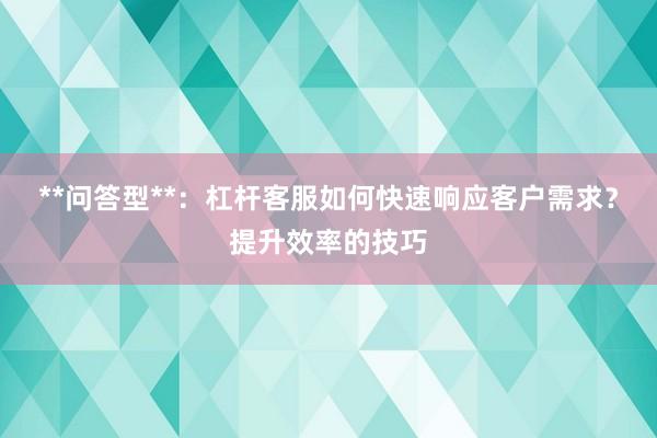 **问答型**：杠杆客服如何快速响应客户需求？提升效率的技巧