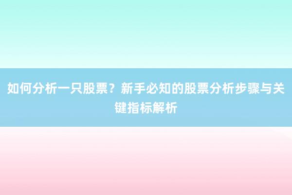 如何分析一只股票？新手必知的股票分析步骤与关键指标解析