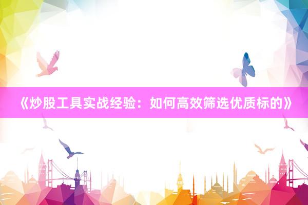 《炒股工具实战经验：如何高效筛选优质标的》